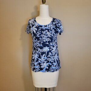 Lilly Pulitzer Etta Tee Scoop neck in Low Tide Navy Tall Tales
